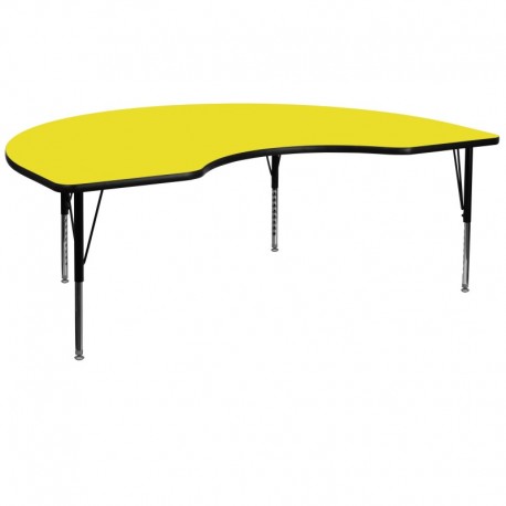 MFO 48''W x 72''L Kidney Shaped Activity Table with 1.25'' Thick H.P. Yellow Laminate Top and Height Adj. Pre-School Legs