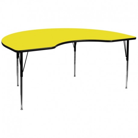 MFO 48''W x 96''L Kidney Shaped Activity Table with 1.25'' Thick H.P. Yellow Laminate Top and Standard Height Adj. Legs