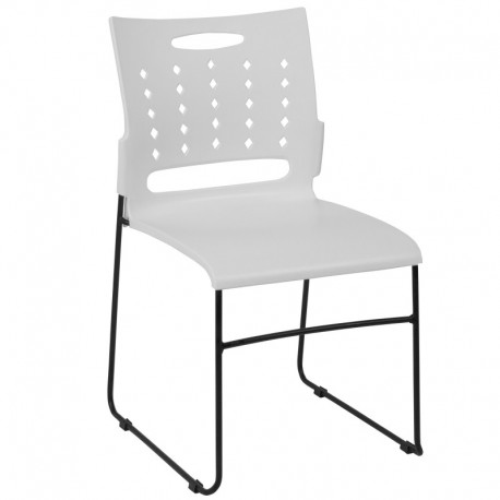 MFO Princeton Collection 881 lb. Capacity White Sled Base Stack Chair with Air-Vent Back