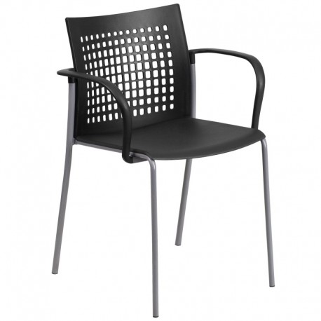 MFO Princeton Collection 551 lb. Capacity Black Stack Chair with Air-Vent Back and Arms
