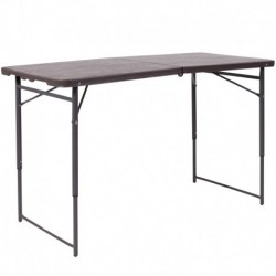 MFO 23.5''W x 48.25''L Height Adjustable Bi-Fold Brown Wood Grain Plastic Folding Table