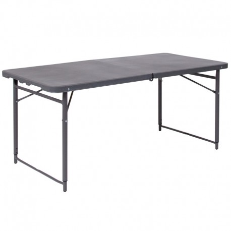 MFO 23.5''W x 48.25''L Height Adjustable Bi-Fold Dark Gray Plastic Folding Table with Carrying Handle