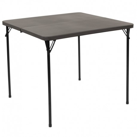 MFO 34'' Square Bi-Fold Dark Gray Plastic Folding Table with Carrying Handle