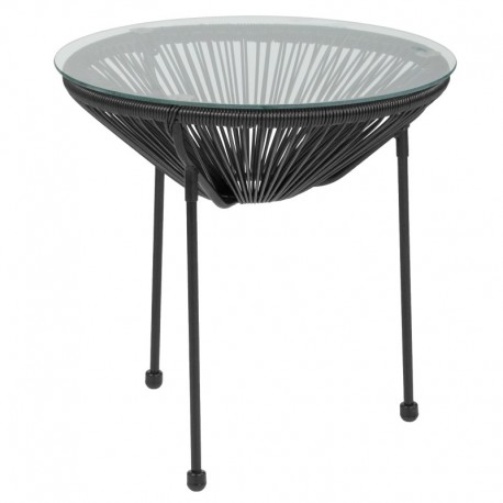 MFO Princeton Collection Black Rattan Table with Glass Top