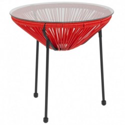 MFO Princeton Collection Red Rattan Table with Glass Top
