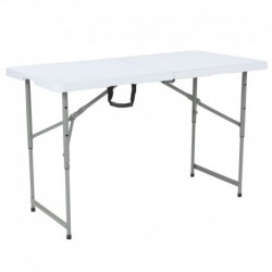 MFO 24"W x 48"L Height Adjustable Bi-Fold Granite White Plastic Folding Table