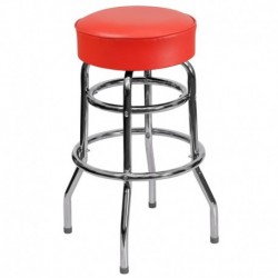 MFO Double Ring Chrome Barstool with Red Seat