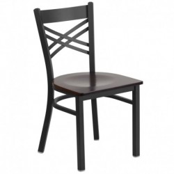 MFO Princeton Collection Black ''X'' Back Metal Restaurant Chair - Walnut Wood Seat