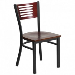 MFO Princeton Collection Black Slat Back Metal Restaurant Chair - Mahogany Wood Back & Seat