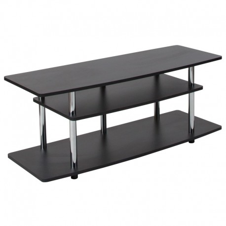 MFO Stanford Collection Black TV Stand with Shelves and Stainless Steel Legs