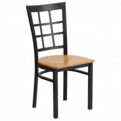 MFO Princeton Collection Black Window Back Metal Restaurant Chair - Natural Wood Seat