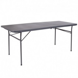 MFO 30''W x 72''L Bi-Fold Dark Gray Plastic Folding Table with Carrying Handle