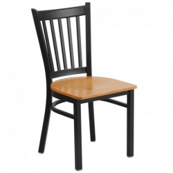 MFO Princeton Collection Black Vertical Back Metal Restaurant Chair - Natural Wood Seat