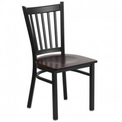 MFO Princeton Collection Black Vertical Back Metal Restaurant Chair - Walnut Wood Seat
