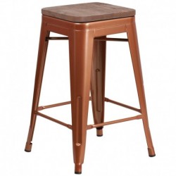 MFO 24" High Backless Copper Counter Height Stool with Square Wood Seat