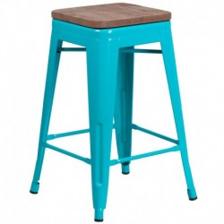 MFO 24" High Backless Crystal Teal-Blue Counter Height Stool with Square Wood Seat
