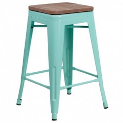 MFO 24" High Backless Mint Green Counter Height Stool with Square Wood Seat