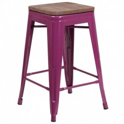 MFO 24" High Backless Purple Counter Height Stool with Square Wood Seat