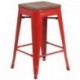 MFO 24" High Backless Red Metal Counter Height Stool with Square Wood Seat