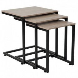 MFO Stanford Collection Oak Wood Grain Finish Nesting Tables with Black Metal Cantilever Base
