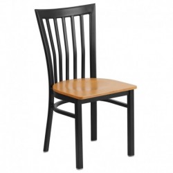 MFO Princeton Collection Black School House Back Metal Restaurant Chair - Natural Wood Seat