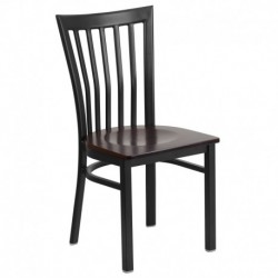 MFO Princeton Collection Black School House Back Metal Restaurant Chair - Walnut Wood Seat