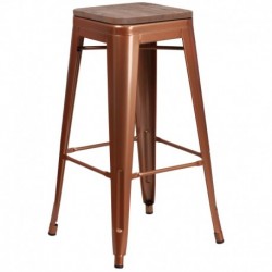 MFO 30" High Backless Copper Barstool with Square Wood Seat