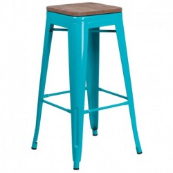MFO 30" High Backless Crystal Teal-Blue Barstool with Square Wood Seat