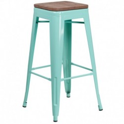 MFO 30" High Backless Mint Green Barstool with Square Wood Seat