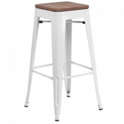 MFO 30" High Backless White Metal Barstool with Square Wood Seat