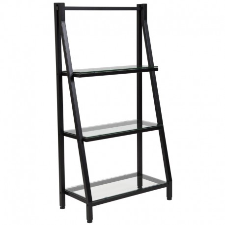 MFO Stanford Collection 3 Shelf 45.5"H Glass Bookcase with Black Metal Frame