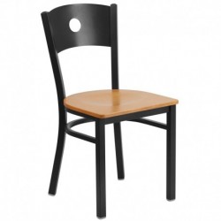 MFO Princeton Collection Black Circle Back Metal Restaurant Chair - Natural Wood Seat