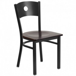 MFO Princeton Collection Black Circle Back Metal Restaurant Chair - Walnut Wood Seat