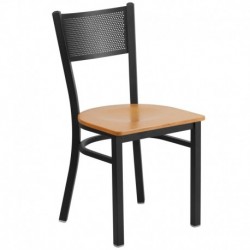 MFO Princeton Collection Black Grid Back Metal Restaurant Chair - Natural Wood Seat