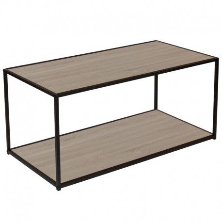 MFO Stanford Collection Oak Wood Grain Finish Coffee Table with Black Metal Frame