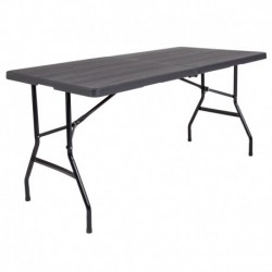 MFO 30''W x 60''L Bi-Fold Wood Grain Plastic Folding Table