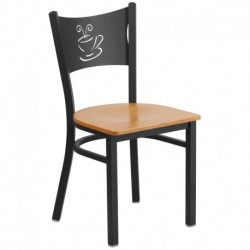 MFO Princeton Collection Black Coffee Back Metal Restaurant Chair - Natural Wood Seat