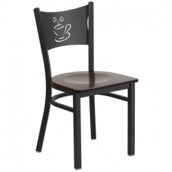 MFO Princeton Collection Black Coffee Back Metal Restaurant Chair - Walnut Wood Seat