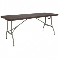 MFO 29''W x 71''L Bi-Fold Brown Rattan Plastic Folding Table