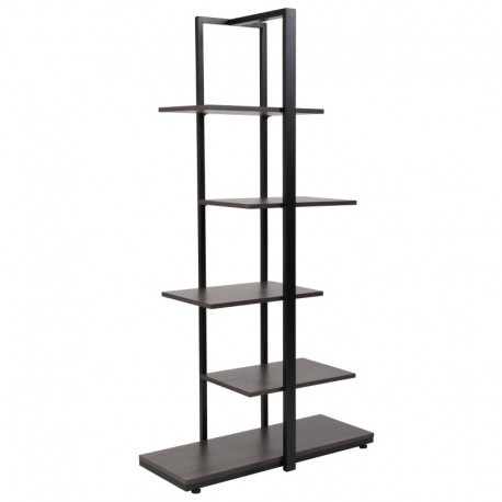 MFO 5 Tier Decorative Etagere Storage Display Unit Bookcase, Black Metal Frame in Driftwood Finish