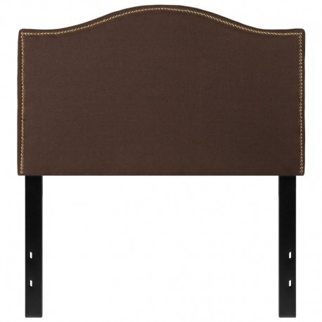 MFO Penelope Collection Twin Size Headboard with Accent Nail Trim in Dark Brown Fabric