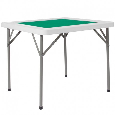 MFO 34.5'' Square Granite White Folding Game Table with Green Playing Surface