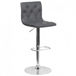 MFO Contemporary Tufted Gray Vinyl Adjustable Height Barstool with Chrome Base