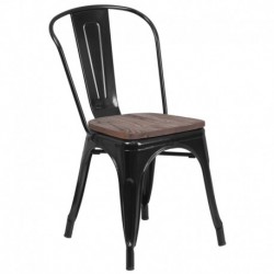 MFO Black Metal Stackable Chair with Wood Seat