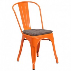 MFO Orange Metal Stackable Chair with Wood Seat