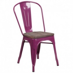 MFO Purple Metal Stackable Chair with Wood Seat
