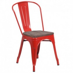 MFO Red Metal Stackable Chair with Wood Seat