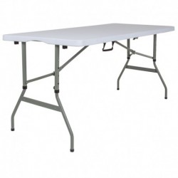 MFO 30"W x 60"L Height Adjustable Bi-Fold Granite White Plastic Banquet & Event Folding Table
