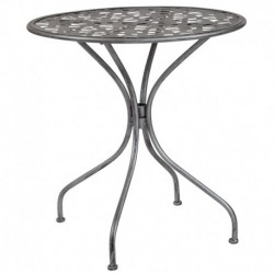MFO Agathe Collection 27.5" Round Antique Silver Indoor-Outdoor Steel Patio Table
