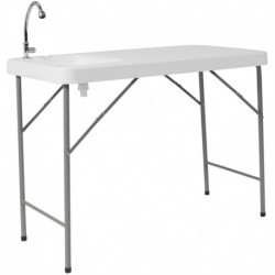 MFO 23''W x 45''L Granite White Plastic Folding Table with Sink